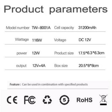 Акумулятор портативний Conpex TW-8001A - 31200mAh 3.7V (116Wh) 50W