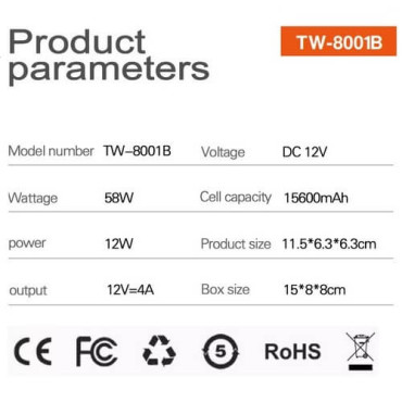 Conpex TW-8001B - 15600mAh (58Wh) 50W